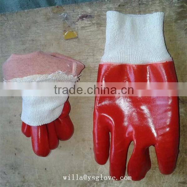 Wholesale pvc fully coated gloves with knit wrist from factory