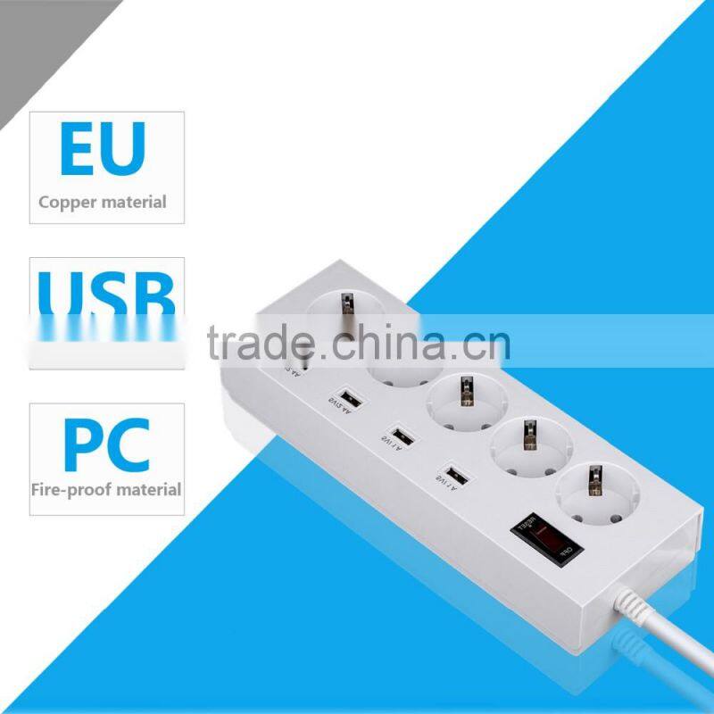 Euro standard 5 socket multiple outlet extension cord with usb slots child safety shutter