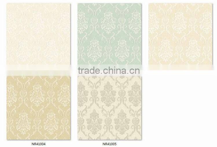 hot sale printed pvc coated wallpaper, vanilla yellow classic damask wallcovering for apartment , good wall covering corparation