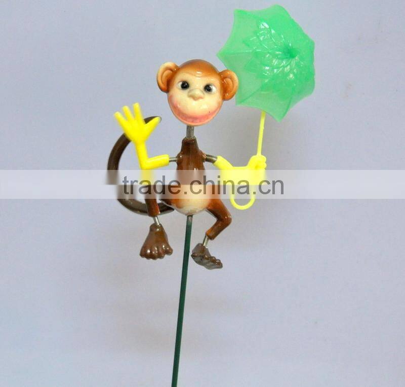 4 Inch Decorative Monkey with Umbrella Outdoor Yard Plastic Garden Animals Sticks