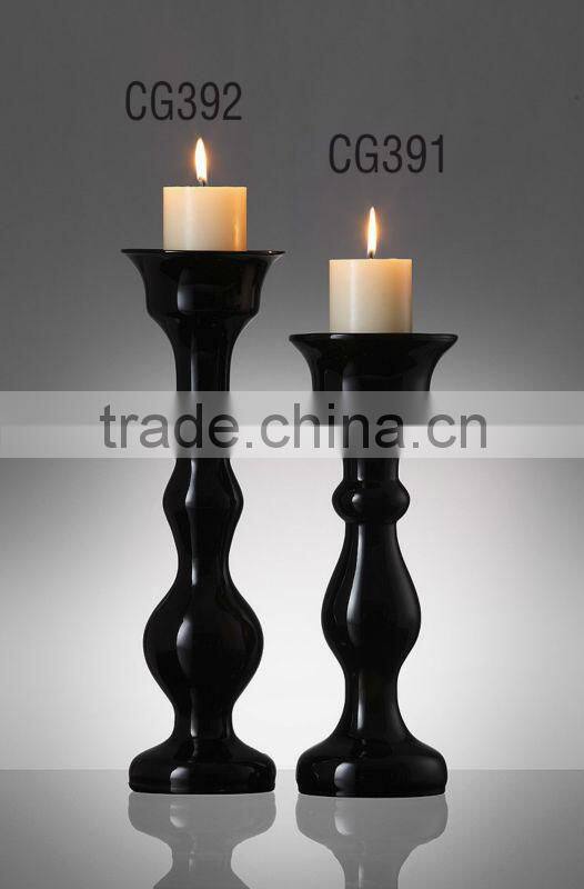 Black Glass Candle Stand for Home Decoration