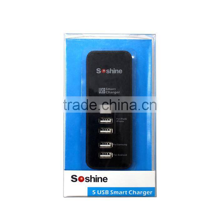 Soshine New 6A 5 Port USB Portable Travel Charger Rapid Charger for iPhone iPad Android Devices 5 port usb charger