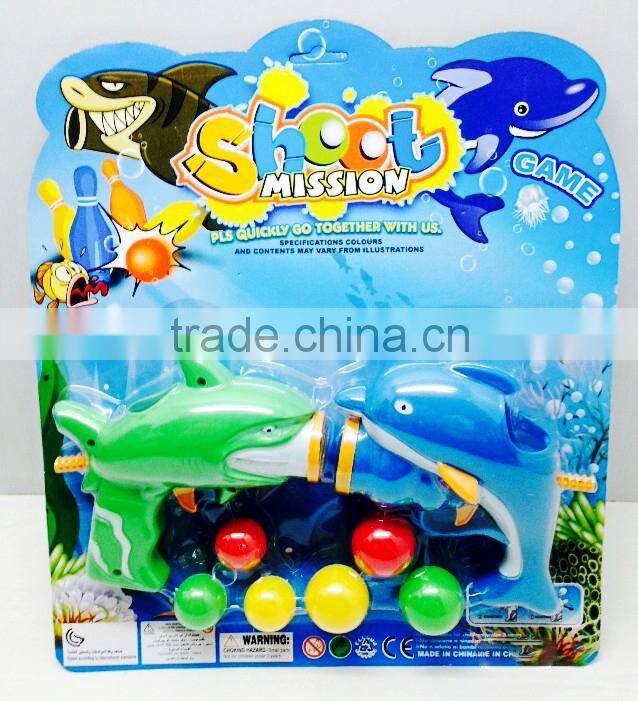 Shooting game solid color shark dolphin ping-pong gun with bowling ball sport toy