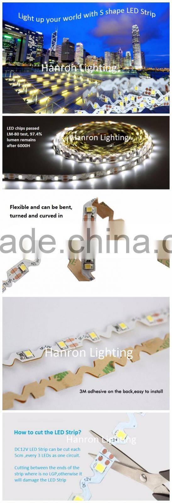 smd 2835 S shape type 12V 24V LED flexible strip light for Channel Letters Backlight advertisement Signage