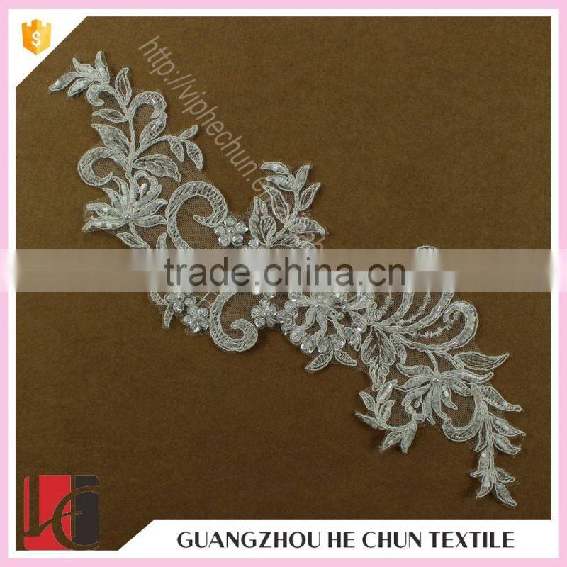 HC-2148-1 Hechun Sewed Sequined Bead Crochet Lace Applique for Clothes