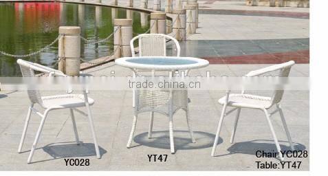 elegant design rattan wicker aluminum frame round glass coffee table YT47