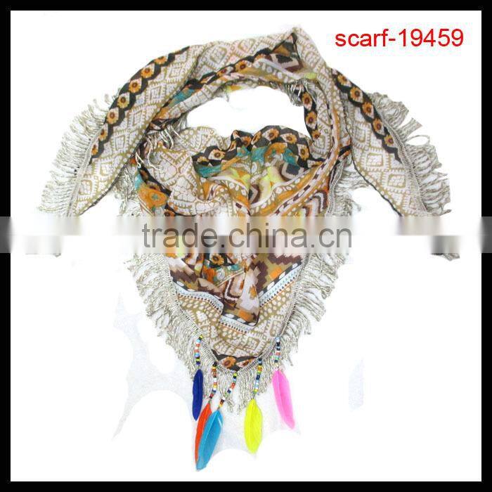 fashion lady polyester chevron triangle scarf tassel