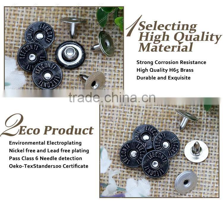 Fashion custom logo metal brass jeans rivets buttons for jeans