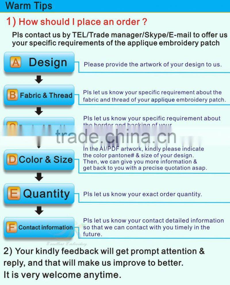 Trade Assurance iron-on embroidered applique number