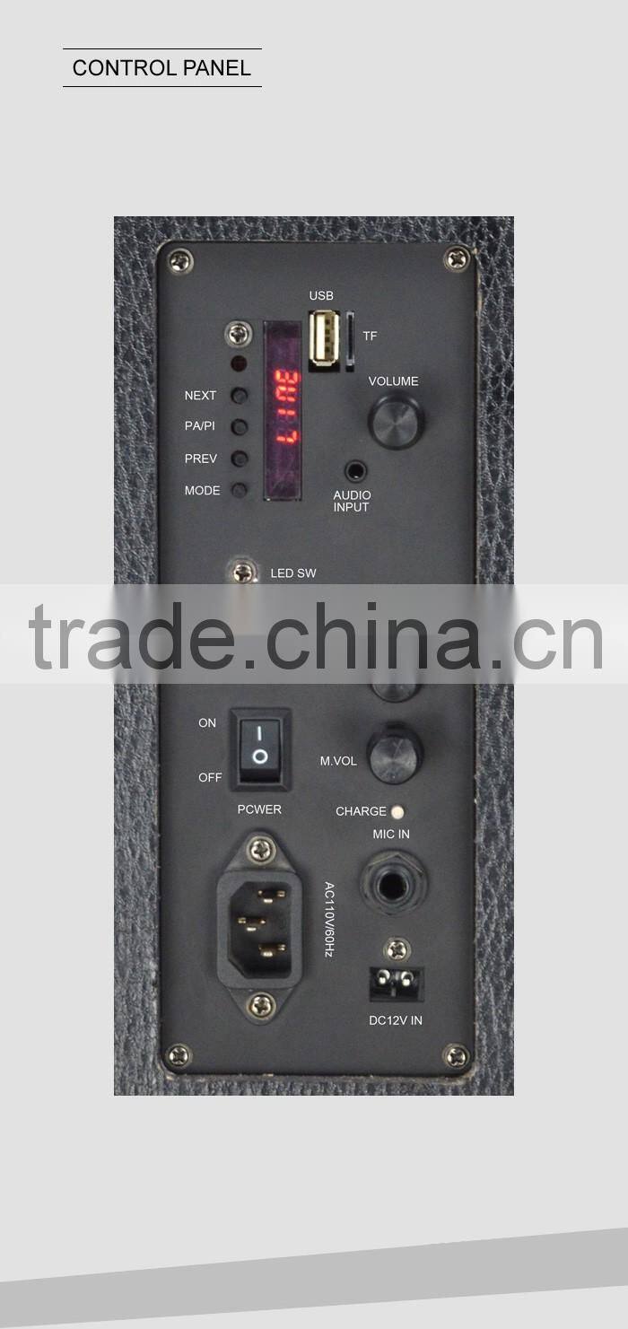 8inch promotion portable trolley speakers with bluetooth ,wireless MIC ,USB/SD/FM/Remote