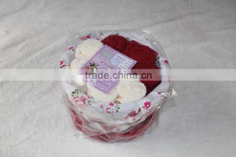 Custom color cotton face towel packed in Willow Basket