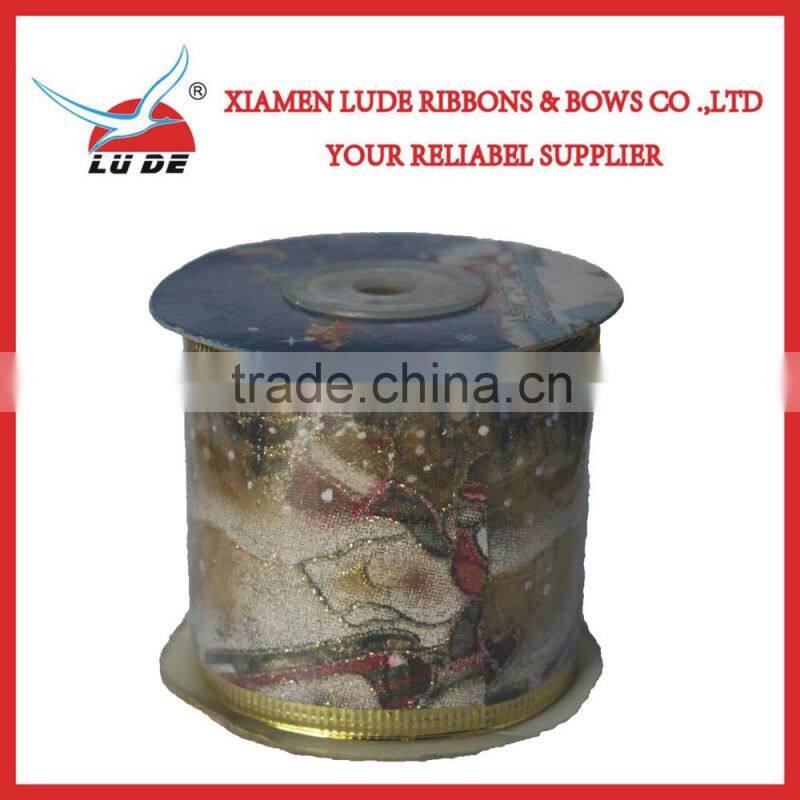 hot sale gold wired edge decorative Christmas ribbon