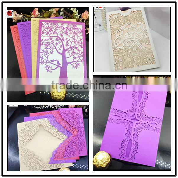 High-end laser cut wedding invitation card with bowknot wholesale
