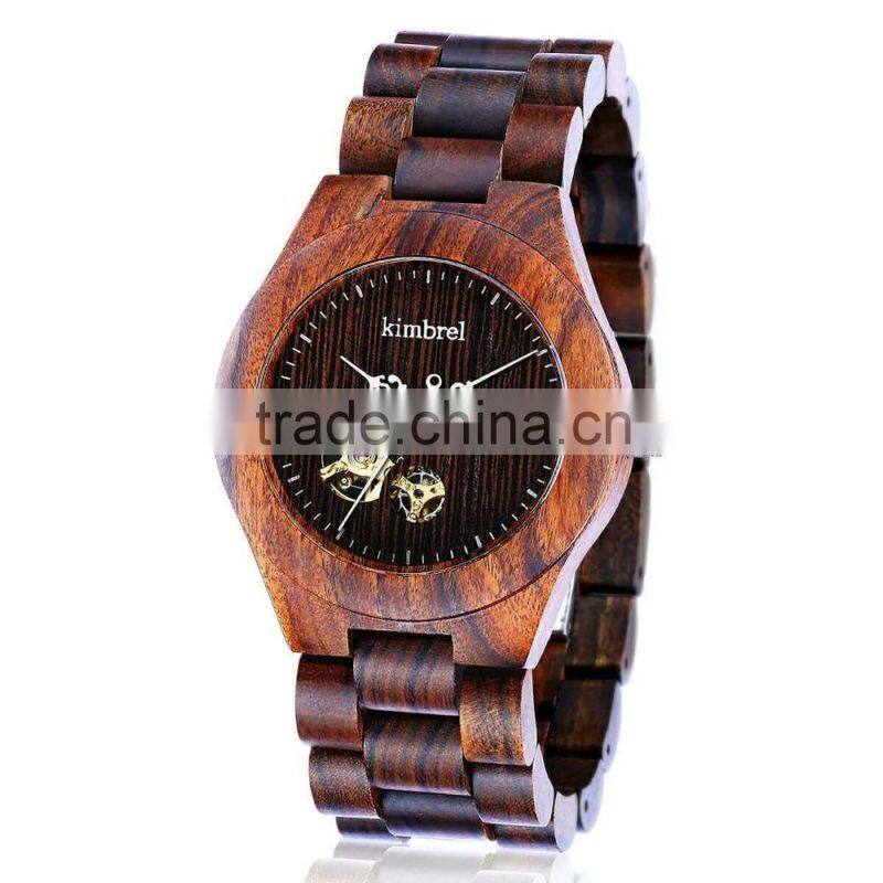 2016 newest Hollow design Macassar Ebony hollow mechanical watches/Wood wacth/Metallic Wood watch for men and wemen
