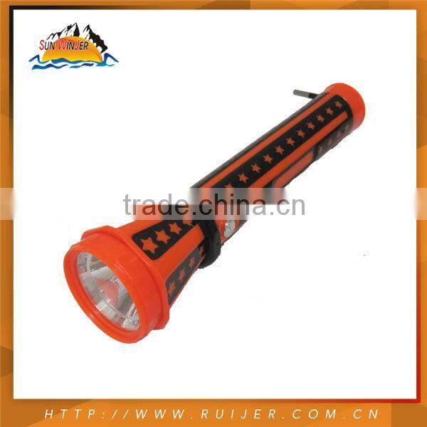 Promotional two color MIX injection rechargeable plastic led flashlight torch