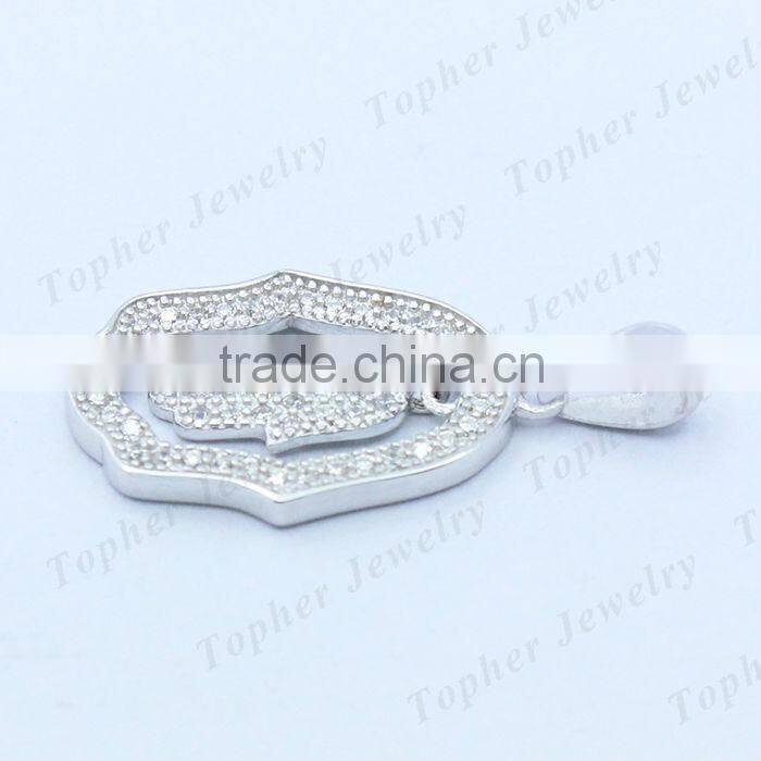 Tsavorite Hamsa Charm Pendant Jewelry, Designer Pave Diamond Hamsa Charm Pendant