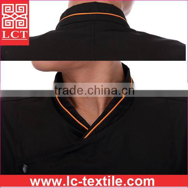 Personalized design availabe factory direct sell black chef uniform with Roll sleeves design(LCTU0010)