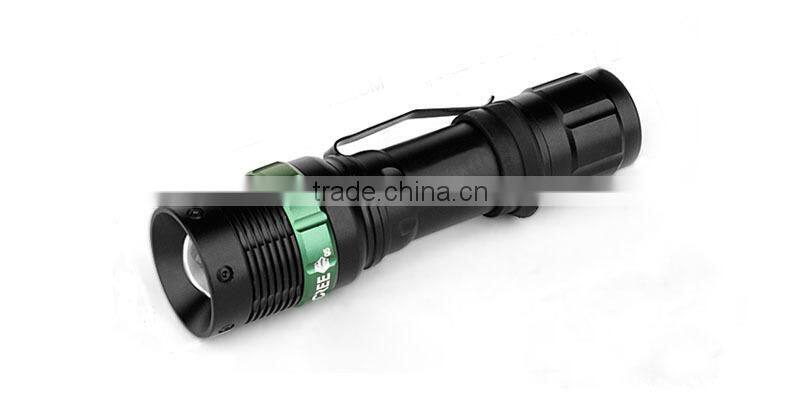 Aluminum zoom focus light flashlight, 2013 police flashlight, use C REE XP-E bright led with clip for easy carry