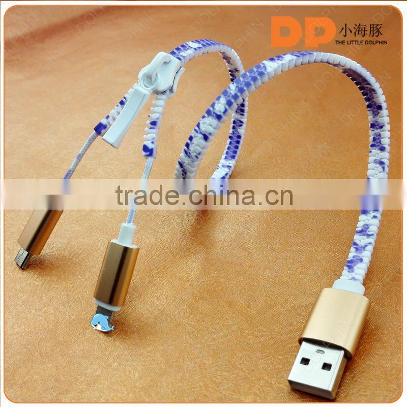 Custom zipper usb to aux cable female for iphone 5 usb cable