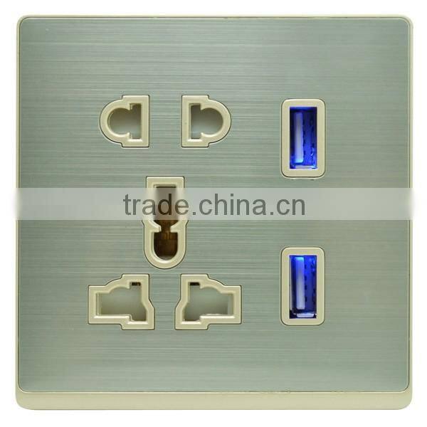 Uk standard multi function 5pin wall socket with double USB socket