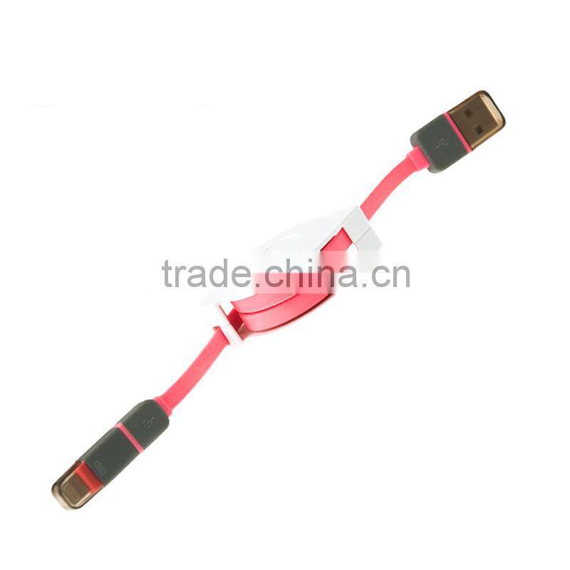 2 in 1 Best Selling High Speed retractable cord reel micro usb charging data cable made in china