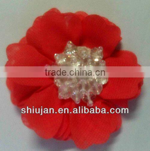 coloful chiffon fabric flower with crystals for shoes