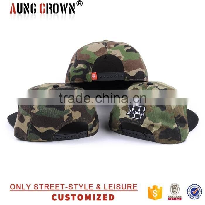 flat brim 6 panel camo hat and cap
