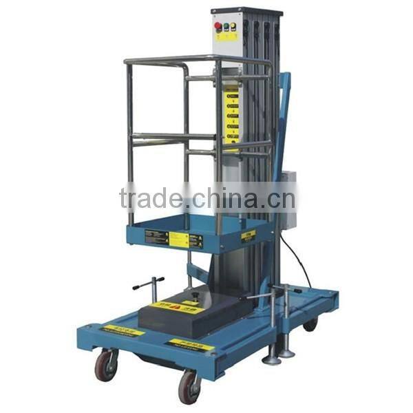 Single aluminum alloy mast lift work platforms