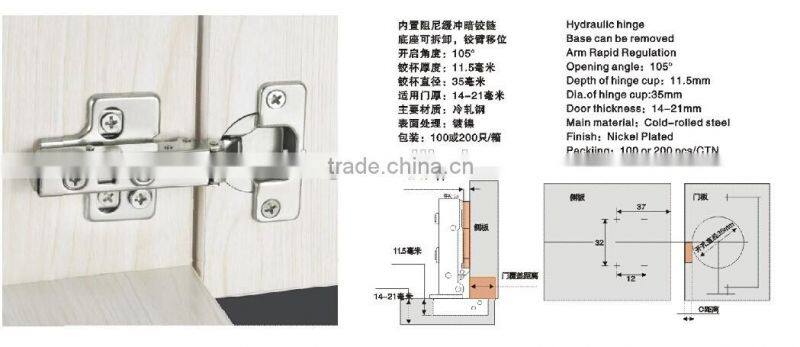 USA Canada 3 dimensional adjustable iron furntiure hardware kitchen 105 and 110 degree full overlay hings