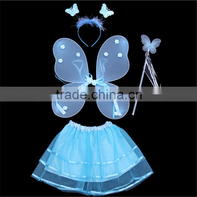 HOT Kids Festival Single Layer Rose Tie Butterfly Fairy Wings Magic Wand Headband Costume Set/Birthday Party Performance Supply