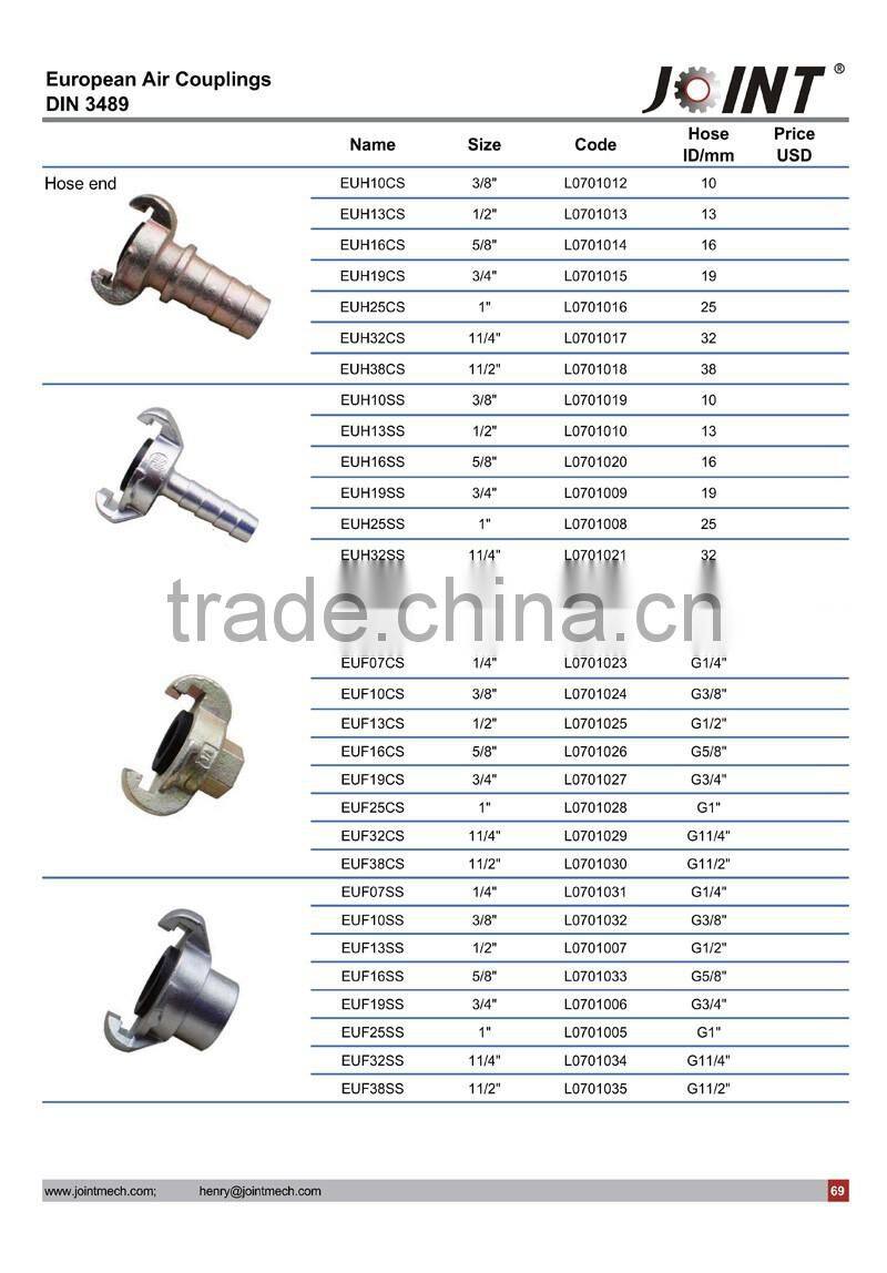 DIN 3489 European type universal air compressor claw couplings