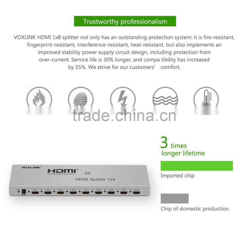 VOXLINK 1x8 HDMI splitter 4K(HDMI 1.4,HDCP1.4 ,4K,IR extension, EDID management, RS232) EU/US/UK/AU