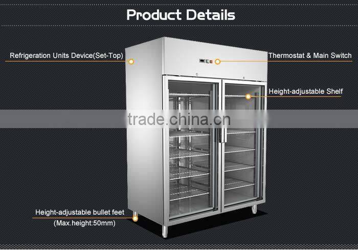 304 Stainless Steel Upright Two Doors Commercial Drink Display Fridge/Cold Drink Fridge/Drink Chiller