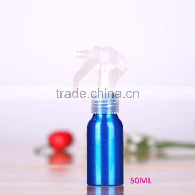 2017 Wholesale 30ml-500ml blue aluminum perfume bottle trigger spray aluminum bottle for cosmetic packaging
