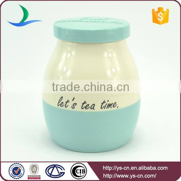 Newest Style Ceramic Canister Jars With Blue Lid