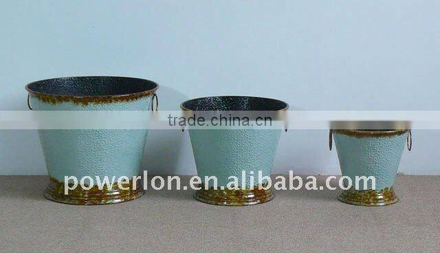 S/3 vintage round Metal garden flower pot for decoration