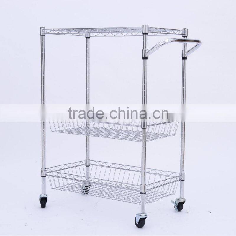 metal wire kitchen rack with 4 wheels, kitchen storage rack trolley cart