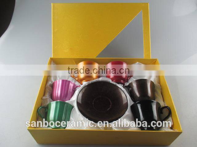 Hot sale Colorful porcelain coffee cup set, High Quanlity Ceramic Glaze Cup and Saucer with Gift Box