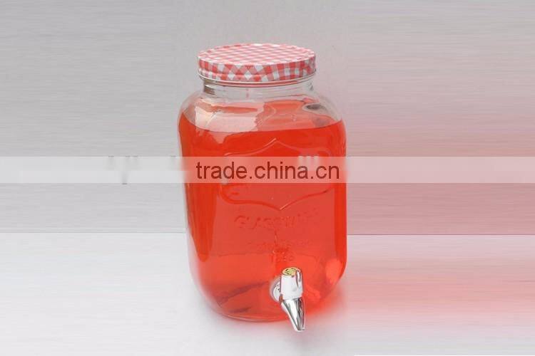 4L huge glass jar with tap for beverage and cold juice