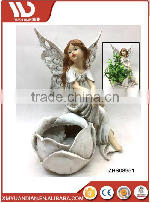 new mini popular art garden decor wholesale polyresin fairy angel butterfly wings costume figurines with planter flower pot
