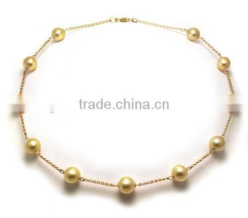 Wholesale 10-11mm Golden South Sea Pearl Tin Cup Necklace