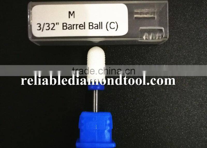 Polishing Drill Barrel Ball Total Length 40MM Medium Type Head Blade Diameter 13MM White Ceramic Burr for Nail