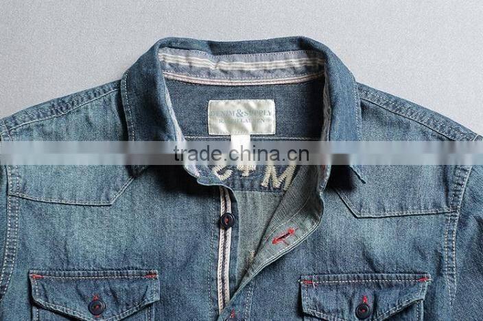 Men denim shirts, long sleeve shirt with embroidery, Men vintage denim shirt,washed denim shirts