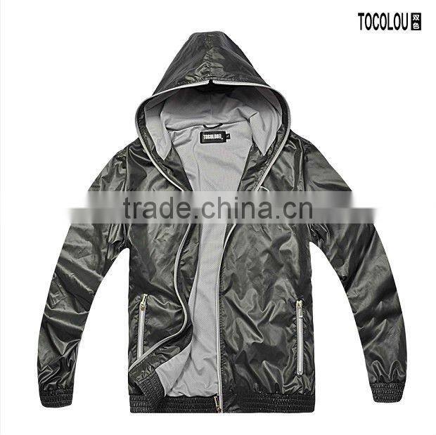mens autumn polyester jacket with hood: