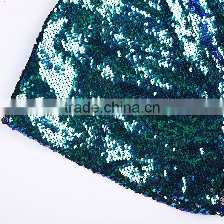 HAODUOYI Blue Sequin Plunge Neck Long Sleeve Evening Party Bodysuit for Wholesale with Low Price