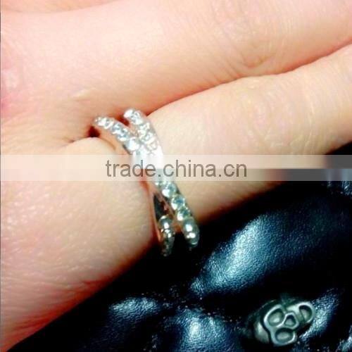 New fashion 925 sterling silver X ring gold rose gold silver ring zircon stones