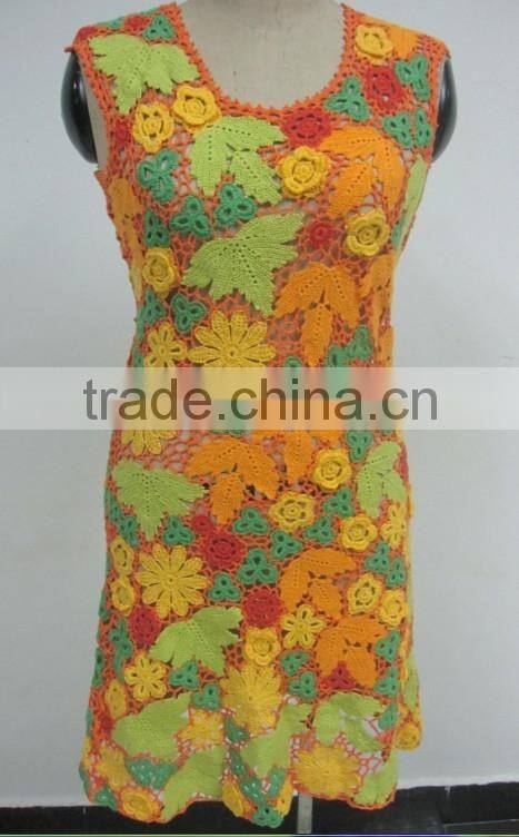 fashion crochet cotton multi floral ladies casual dress