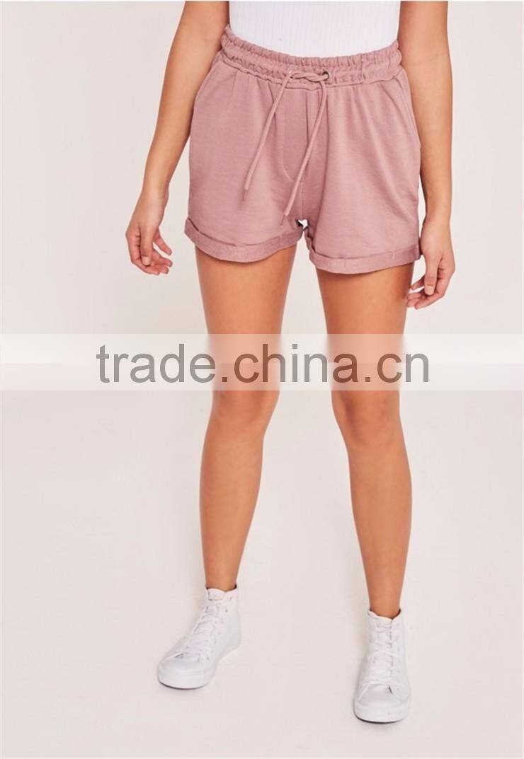 Wholesale Blank Shorts Lightweight Satin Stretch Waistband Shorts Turn Up Jogger Shorts Pink