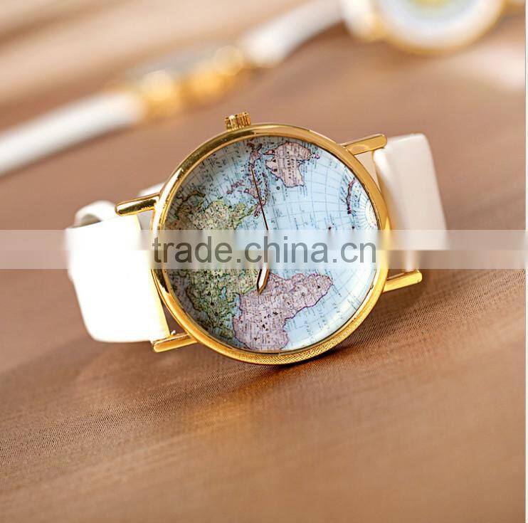 2015 Hot Sale Retro World Map Watch Fashion Leather Alloy Women Casual Analog Quartz Wrist Watch items for girls