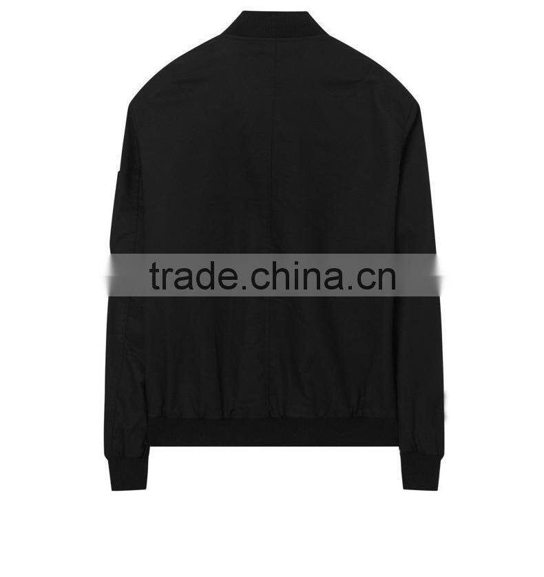 Wholesale OEM Mens Fashion Black Bomber Jacket With Sleeve Pocket